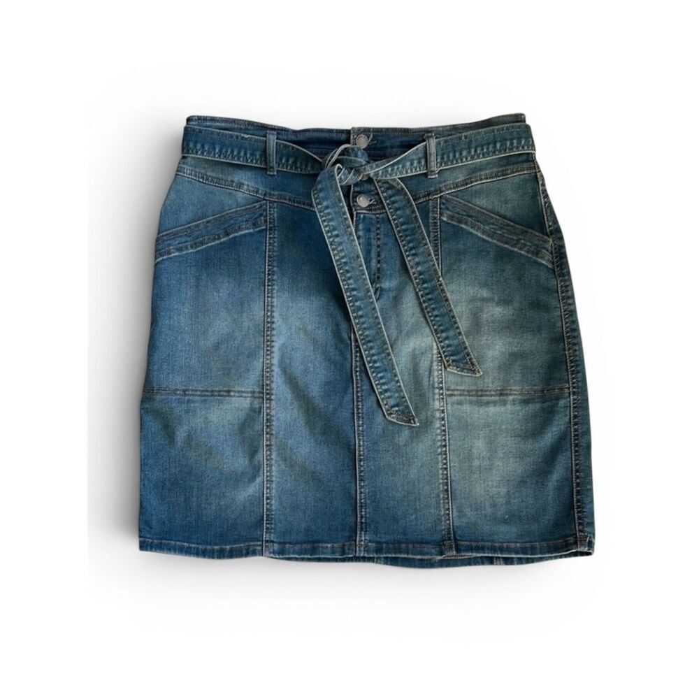Blue Denim Tie Waist Belt Patchwork Cottagecore  Coastal Cowgirl Skirt Large